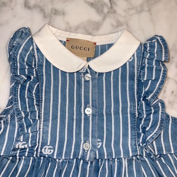 GUCCI BABY GIRL DENIM LOGO ROMPER  3/6M - Picture 3 of 12